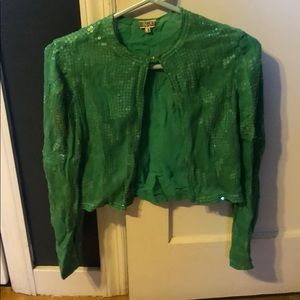 Silk sequined crop cardigan coverup